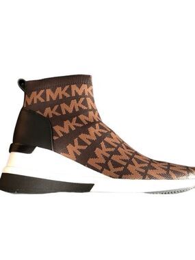 Michael Kors Skyler Logo Chocolate Stretch Knit Sock boots